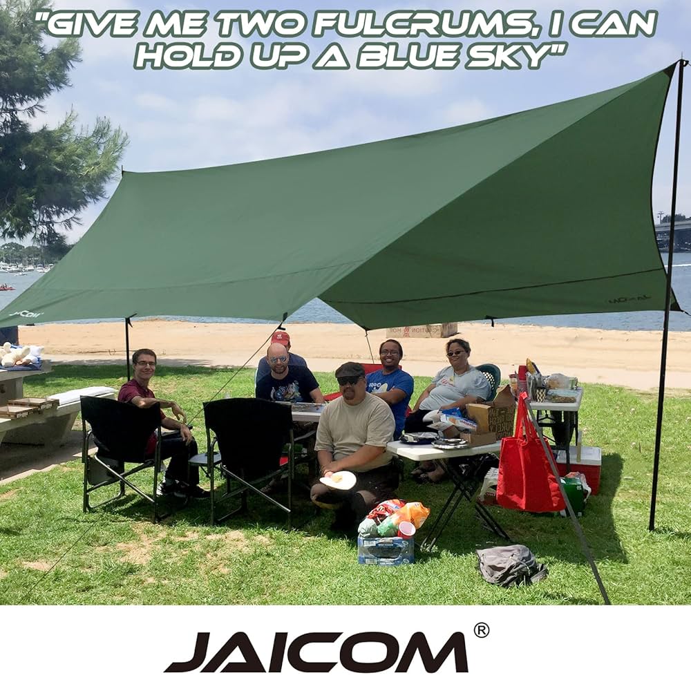 JAICOM Camping Tarp, 14 X 12FT Tarp with 2 Poles, Waterproof